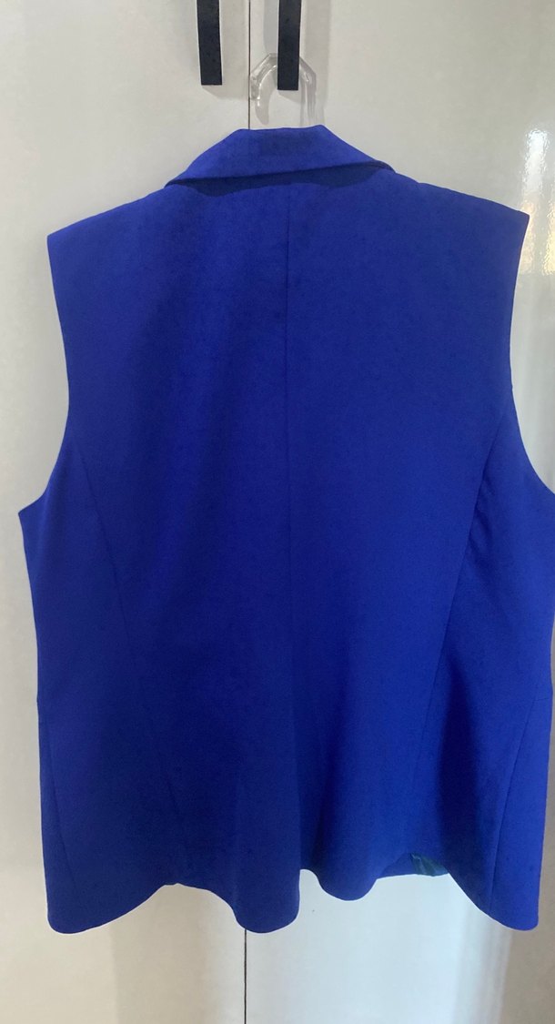 Düğmeli Mavi Kolsuz Kadın Blazer takım elbise - Görsel 4