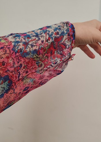 Bohem Çok Renkli Düğmeli Uzun Kollu Gömlek - Görsel 11