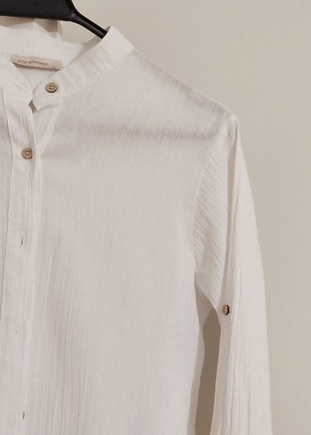 Düğmeli Beyaz Şilebezi Gömlek - Görsel 6