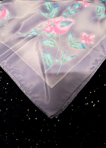 Mor Pastel Çiçekli İpek Kadın Fular - Görsel 3