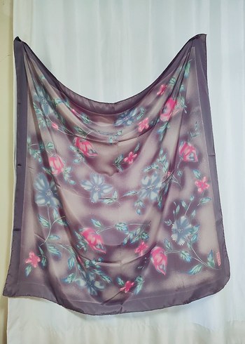 Mor Pastel Çiçekli İpek Kadın Fular - Görsel 4