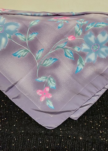 Mor Pastel Çiçekli İpek Kadın Fular - Görsel 2