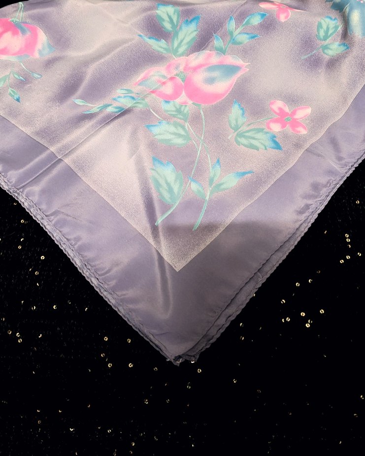 Mor Pastel Çiçekli İpek Kadın Fular - Görsel 3