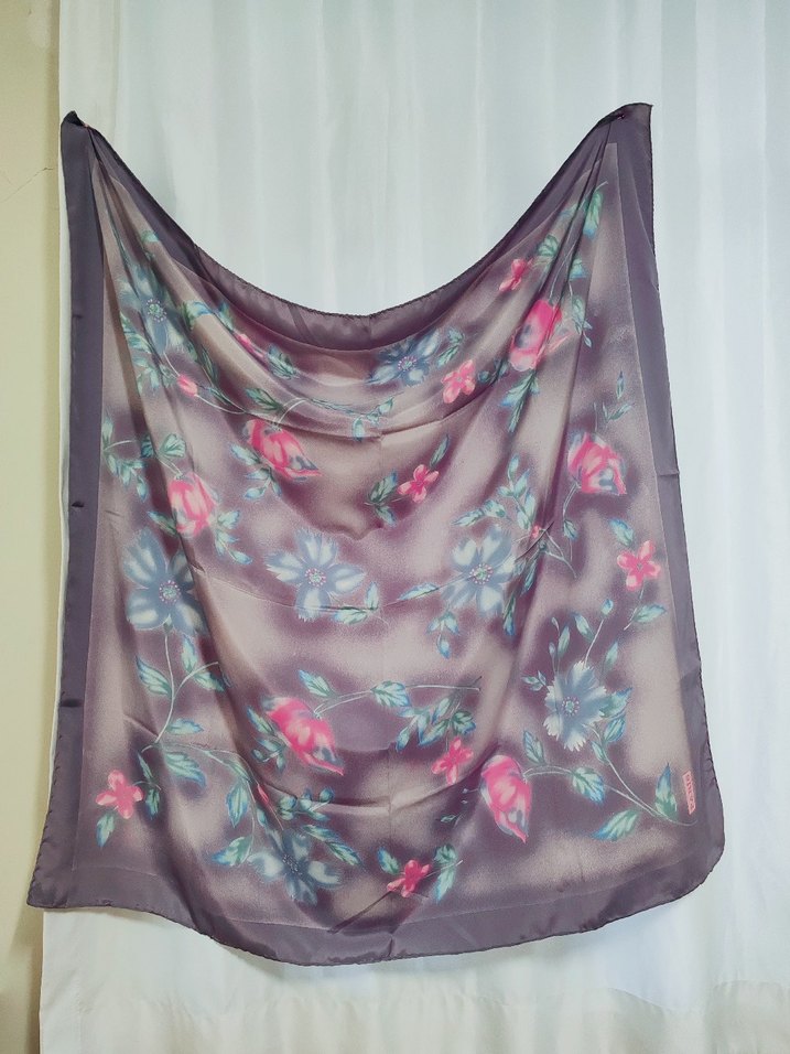 Mor Pastel Çiçekli İpek Kadın Fular - Görsel 4