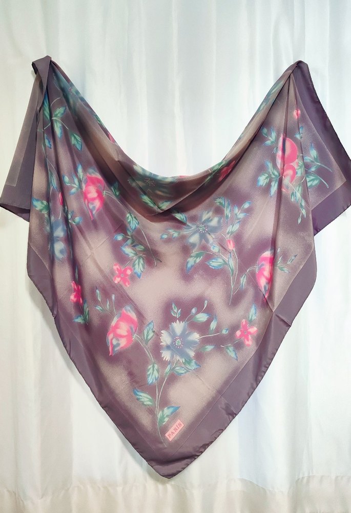 Mor Pastel Çiçekli İpek Kadın Fular - Görsel 5