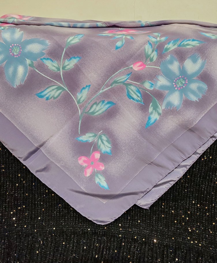 Mor Pastel Çiçekli İpek Kadın Fular - Görsel 2