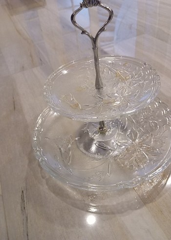 Çiçek Desenli Vintage İki Katlı Servis Tabağı - Görsel 3