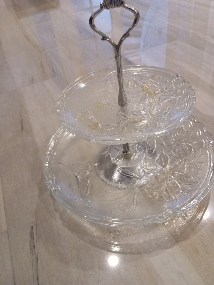 Çiçek Desenli Vintage İki Katlı Servis Tabağı - Görsel 3