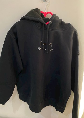 Siyah Kapüşonlu Kısa Kollu Kadın Sweatshirt - Görsel 5