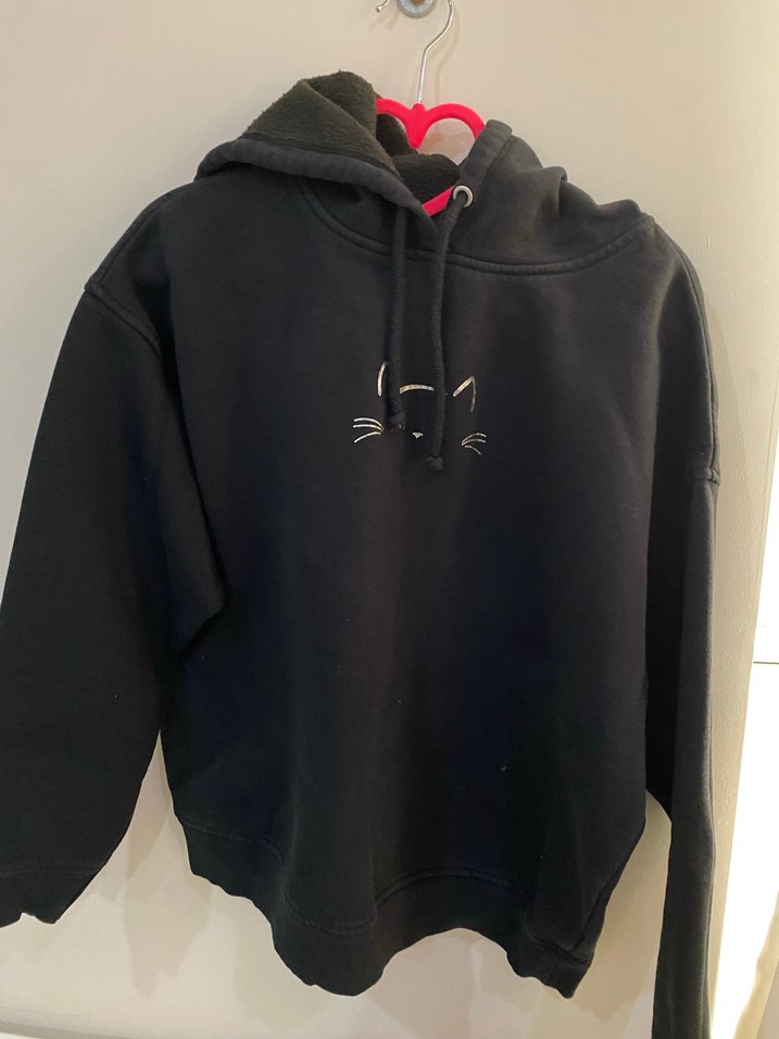 Siyah Kapüşonlu Kısa Kollu Kadın Sweatshirt - Görsel 5