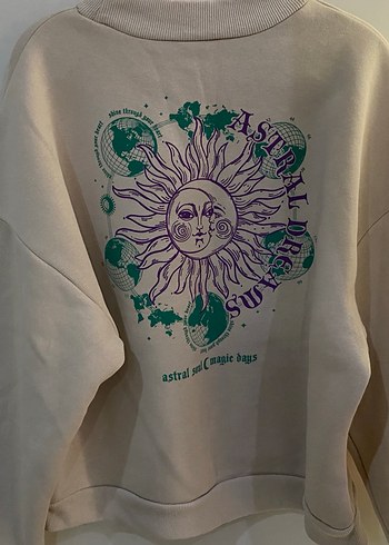 Bej Baskılı Oversize Kadın Sweatshirt - Görsel 2