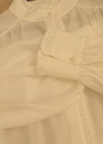 H&M Beyaz Kadın Fırfırlı Gömlek.M BEDEN - Görsel 7
