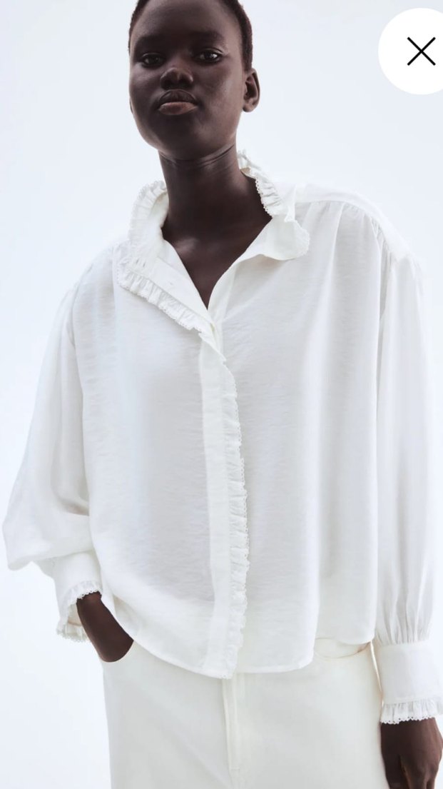 H&M Beyaz Kadın Fırfırlı Gömlek.M BEDEN - Görsel 2