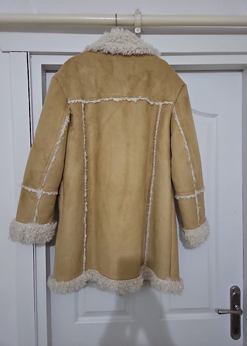 BERSHKA Süet Kürklü Midi Kadın Ceket - Görsel 4