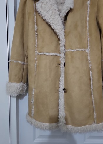 BERSHKA Süet Kürklü Midi Kadın Ceket - Görsel 7