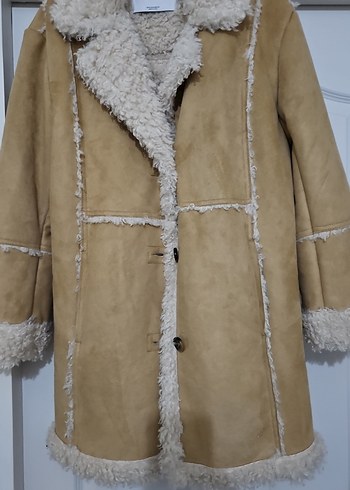 BERSHKA Süet Kürklü Midi Kadın Ceket - Görsel 8