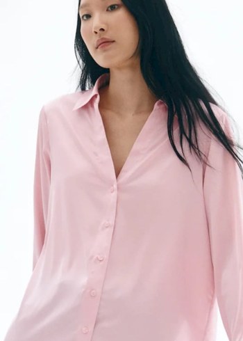 H&M Pembe V Yaka Düğmeli Kadın Gömlek - Görsel 2