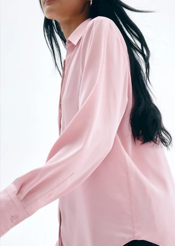 H&M Pembe V Yaka Düğmeli Kadın Gömlek - Görsel 4