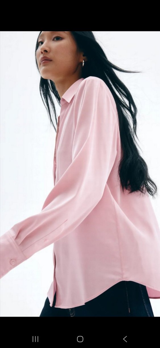 H&M Pembe V Yaka Düğmeli Kadın Gömlek - Görsel 4