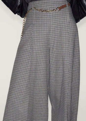 ZARA BAYAN Gri Ekose Desenli Geniş Paça Pantolon.42 BEDEN - Görsel 2