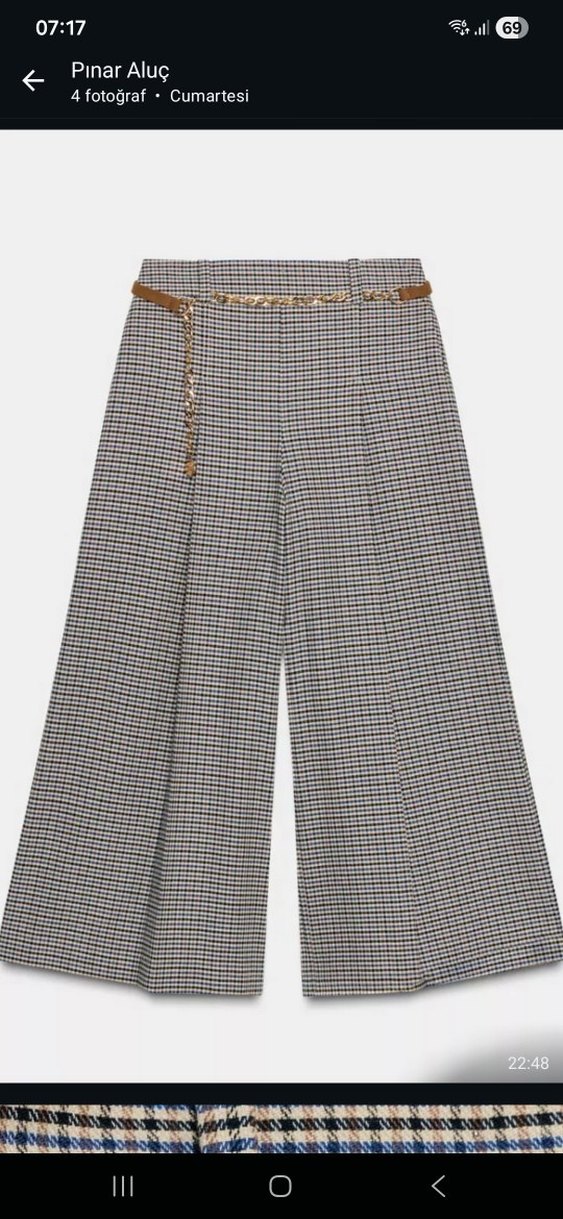 ZARA BAYAN Gri Ekose Desenli Geniş Paça Pantolon.42 BEDEN - Görsel 3