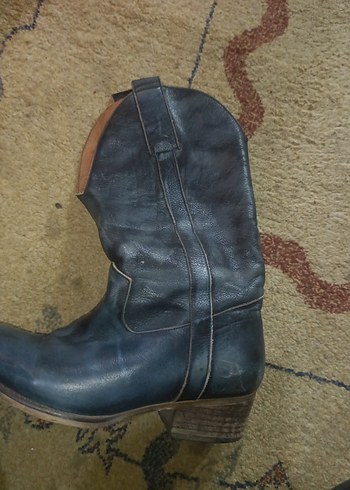 Kadın Mavi Deri Topuklu Çizme - Görsel 2