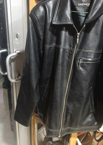 DERIMO Siyah Deri Erkek Biker Ceket - Görsel 2