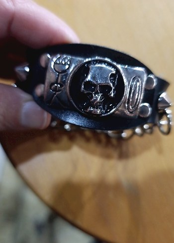 Kuru Kafalı Siyah Biker Erkek Bileklik - Görsel 3