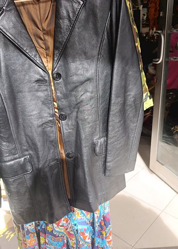 kaftan Düğmeli Siyah Deri Kadın Ceket - Görsel 3