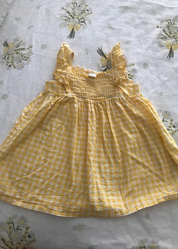 LC Waikiki Sarı Kareli Fırfırlı Kız Elbisesi