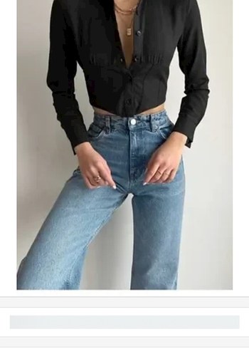 Diğer Siyah Düğmeli V Yaka Denim Gömlek