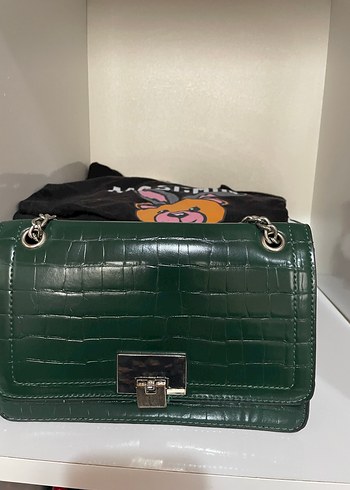 Krokodil Desenli Koyu Yeşil Deri Kadın Çanta - Görsel 2