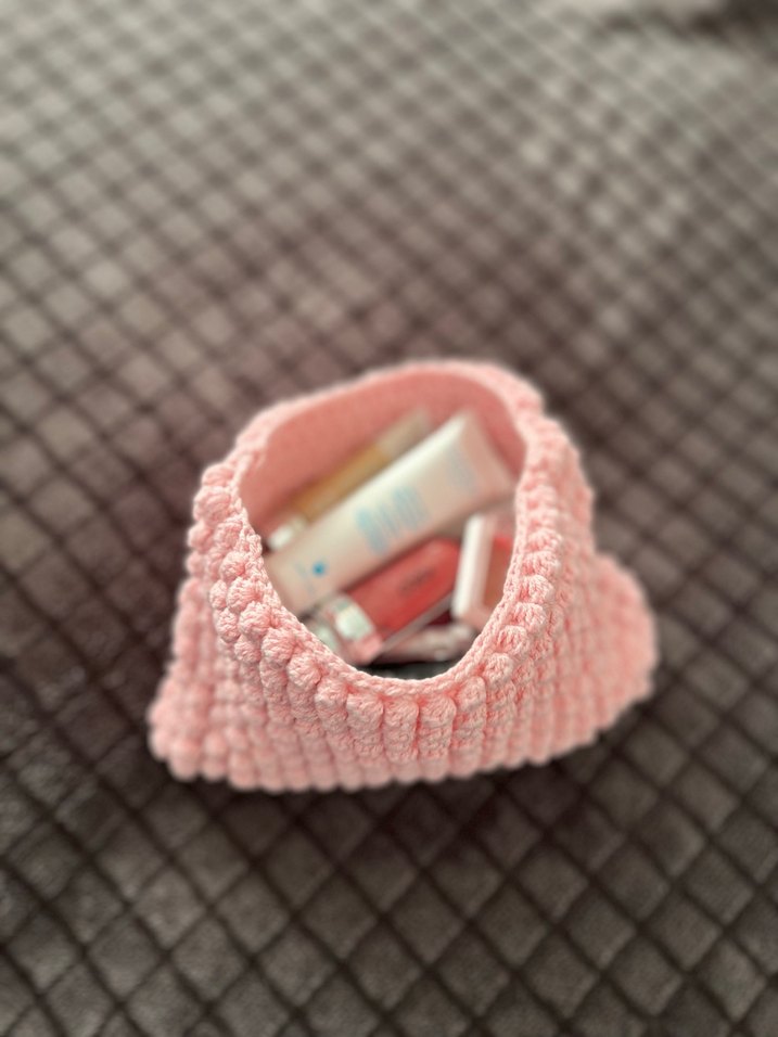 Pembe Örgü Kadın Makyaj Çantası - Görsel 2