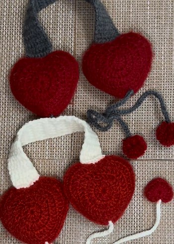 Pembe Örgü Kalp Kulaklık - Görsel 2