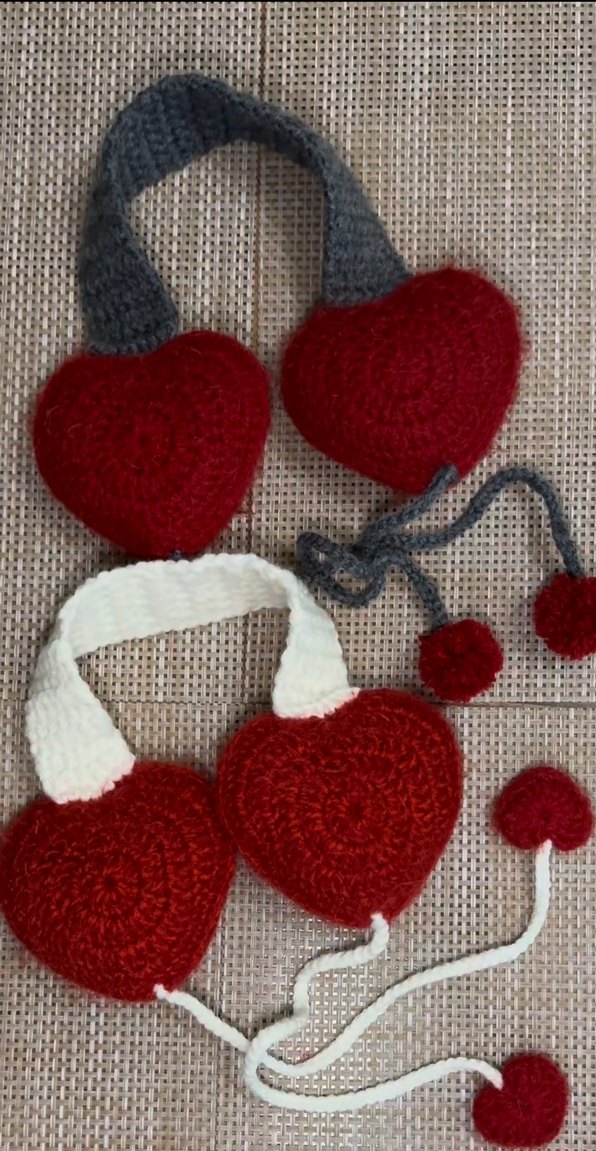 Pembe Örgü Kalp Kulaklık - Görsel 2