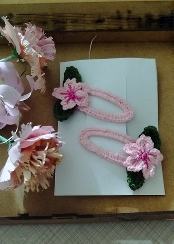 Pembe Sakura Kiraz Çiçekli Çocuk Toka - Görsel 3