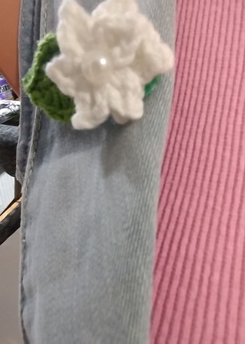 Örgü Beyaz Çiçekli  Çocuk Saç Aksesuarı - Görsel 2