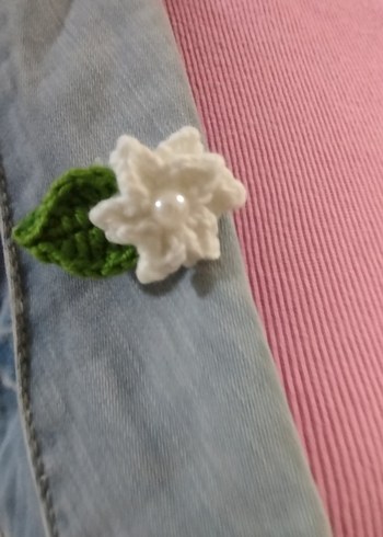 Örgü Beyaz Çiçekli  Çocuk Saç Aksesuarı - Görsel 3