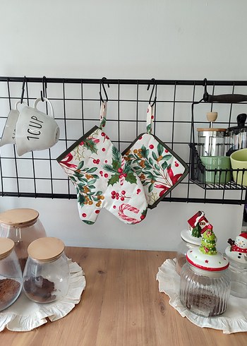 Yeniyıl çiçeği kokina desen Fırın Eldiveni Seti - Görsel 7