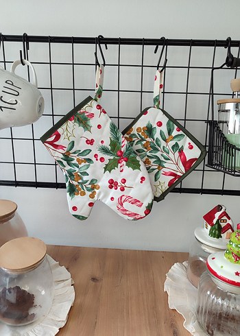 Yeniyıl çiçeği kokina desen Fırın Eldiveni Seti - Görsel 2