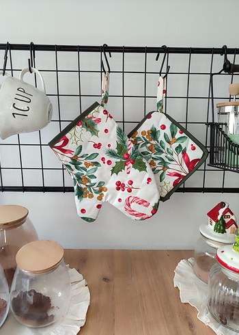 Yeniyıl çiçeği kokina desen Fırın Eldiveni Seti - Görsel 6