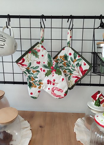 Yeniyıl çiçeği kokina desen Fırın Eldiveni Seti - Görsel 9