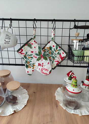 Yeniyıl çiçeği kokina desen Fırın Eldiveni Seti - Görsel 3