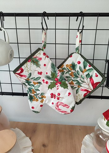 Yeniyıl çiçeği kokina desen Fırın Eldiveni Seti - Görsel 5