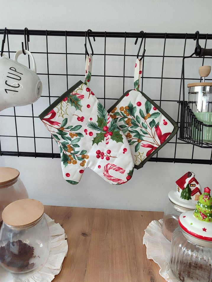 Yeniyıl çiçeği kokina desen Fırın Eldiveni Seti - Görsel 2