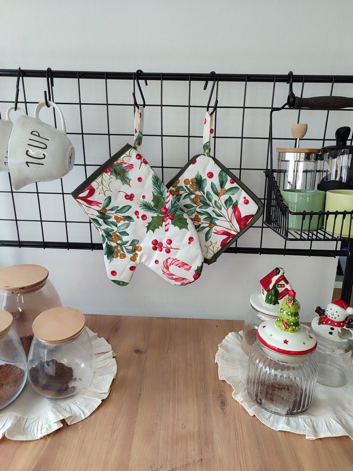 Yeniyıl çiçeği kokina desen Fırın Eldiveni Seti - Görsel 3