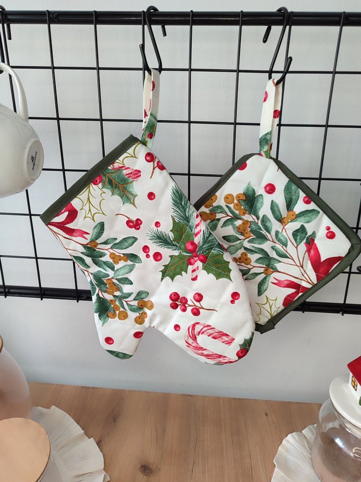 Yeniyıl çiçeği kokina desen Fırın Eldiveni Seti - Görsel 4