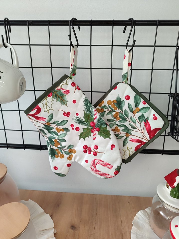 Yeniyıl çiçeği kokina desen Fırın Eldiveni Seti - Görsel 5