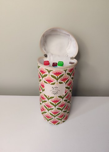 Çiçek Desenli Pembe Termos Şişe Kılıfı - Görsel 8