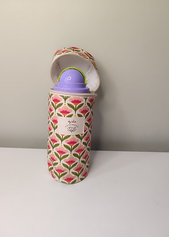 Çiçek Desenli Pembe Termos Şişe Kılıfı - Görsel 5